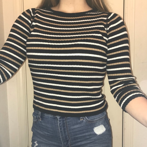 striped cropped long sleeve shirt - Picture 3 of 5